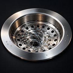 Illustration : bonde d’évier en inox où l’eau s’écoule