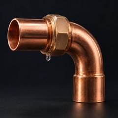 Illustration : raccord en cuivre d’où perle une goutte d’eau